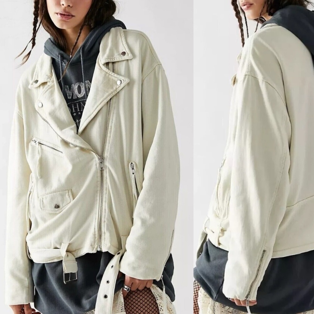 NWOT Free People We The Free Rebel Rebel Knit Moto Jacket Top Oversized Size Med